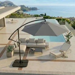 Ombrellone rotondo Ø3m con palo laterale telo grigio struttura nera Ibiza