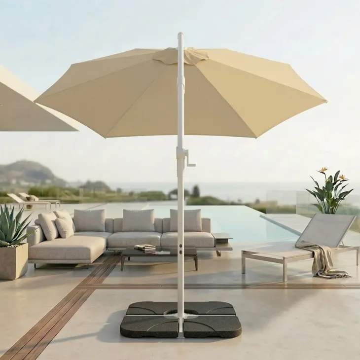 Ombrellone rotondo Ø3m con palo laterale telo ecrù struttura bianca Ibiza