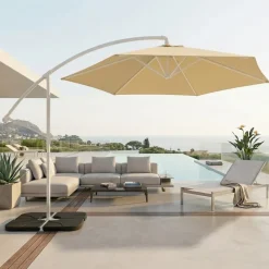 Ombrellone rotondo Ø3m con palo laterale telo ecrù struttura bianca Ibiza
