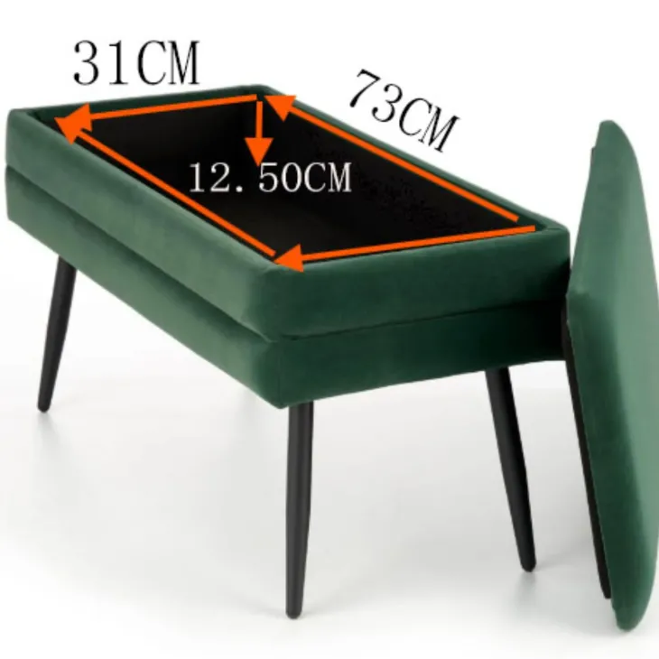 Panca contenitore 78x42cm in velluto moderna verde nero Franz