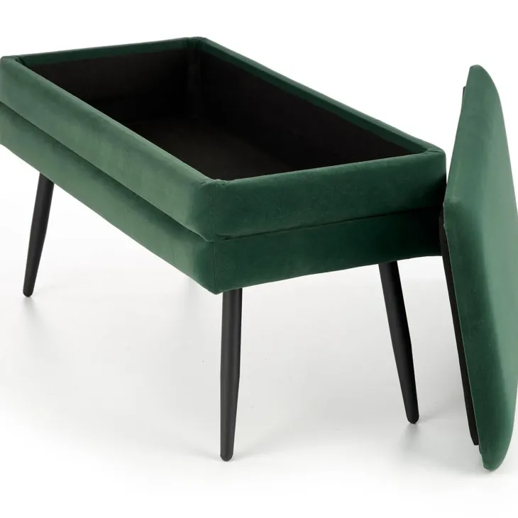 Panca contenitore 78x42cm in velluto moderna verde nero Franz