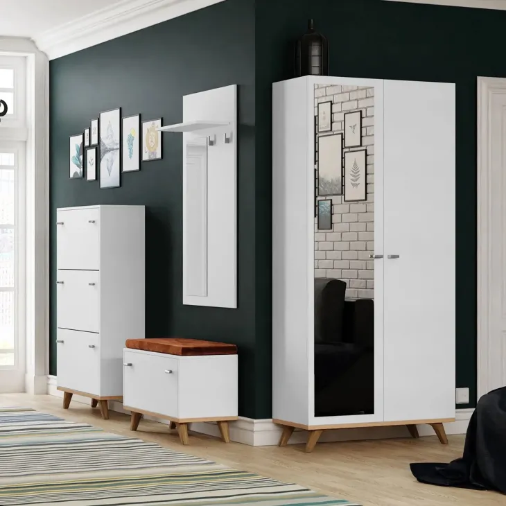Panca ingresso 69x50h cm con scarpiera bianco rovere Clea