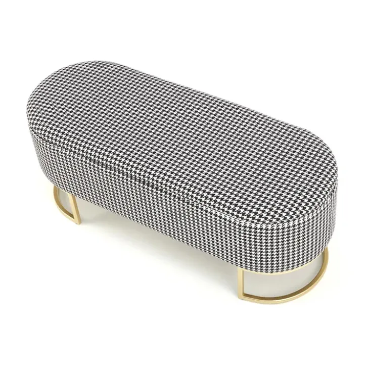 Panca moderna 105x42cm in tessuto nero bianco oro Denes