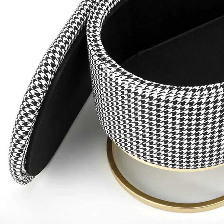 Panca moderna 105x42cm in tessuto nero bianco oro Denes