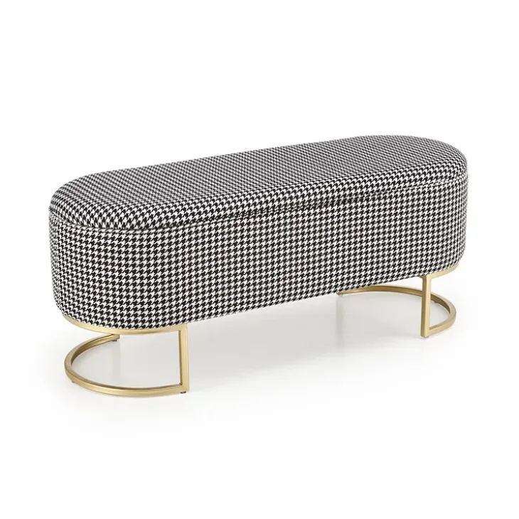 Panca moderna 105x42cm in tessuto nero bianco oro Denes