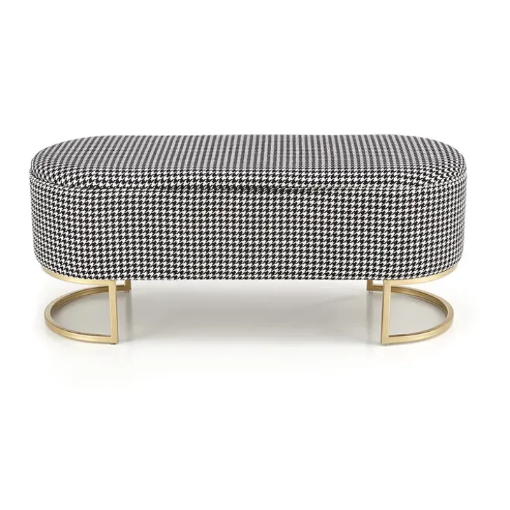 Panca moderna 105x42cm in tessuto nero bianco oro Denes