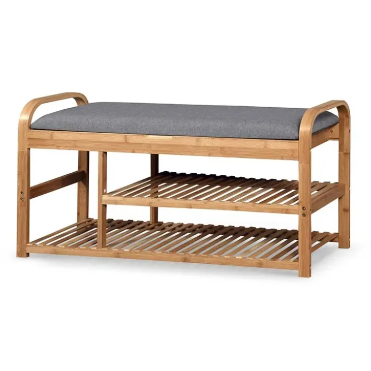 Panca portascarpe in tessuto 100x50cm grigio bambù Elon