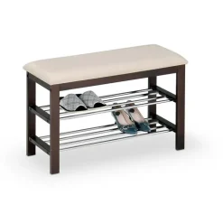 Panca scarpiera imbottita 81x49cm wengè acciaio panna Zeo