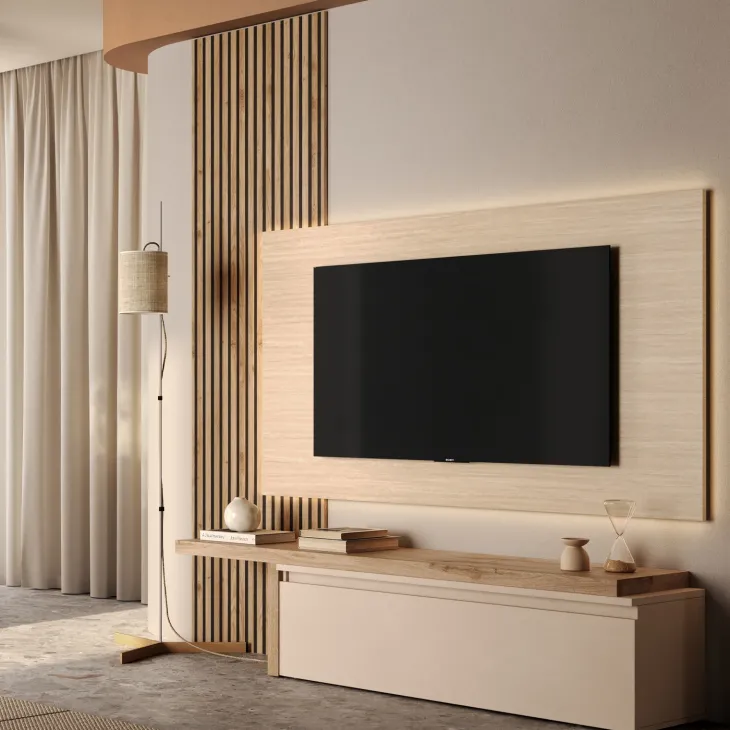 Pannello cannettato a muro 69x240h cm con ganci appendiabiti rovere chiaro Sunset Decor