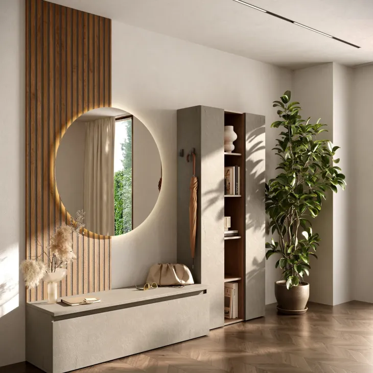 Pannello cannettato a muro 69x180h cm con ganci appendiabiti rovere scuro Sunset Decor