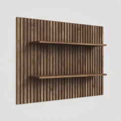 Pannello cannettato a muro 138x100h cm con 2 mensole rovere scuro Sunset Decor
