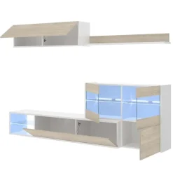 Parete attrezzata componibile 260x175h cm rovere bianco lucido Emily