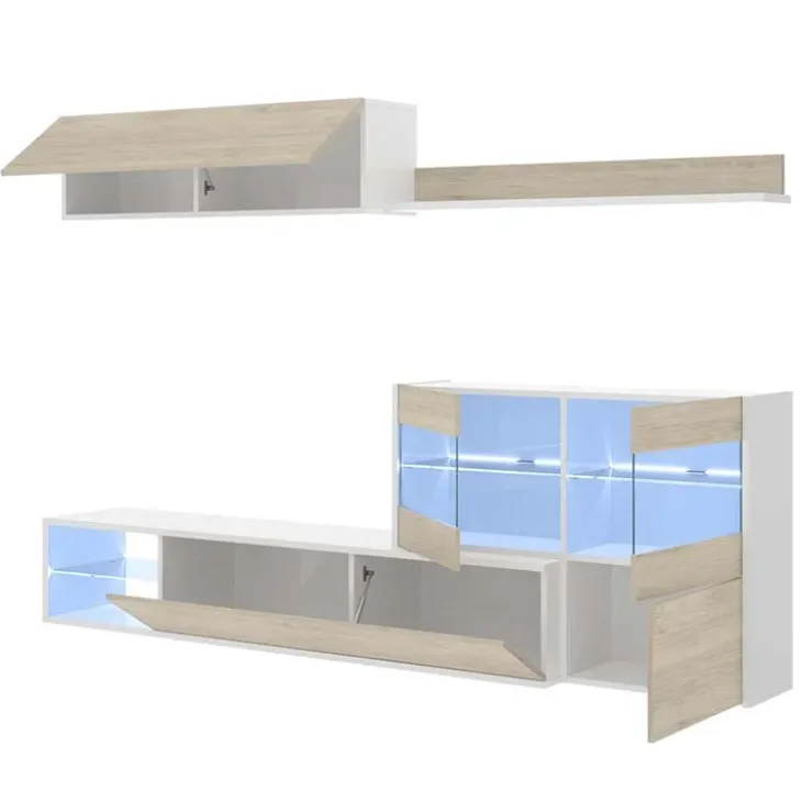 Parete attrezzata componibile 260x175h cm rovere bianco lucido Emily