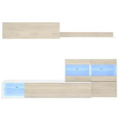 Parete attrezzata componibile 260x175h cm rovere bianco lucido Emily