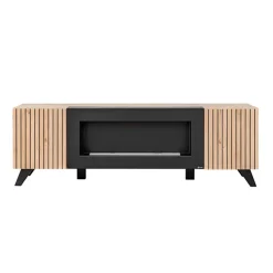 Parete attrezzata con biocamino 340x192h cm noce con stampa nera Mendes