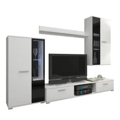 Parete attrezzata con vetrina 235x180h cm bianco nero Leeds