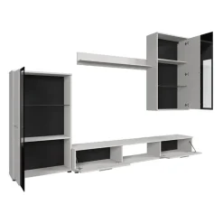 Parete attrezzata con vetrina 235x180h cm bianco nero Leeds