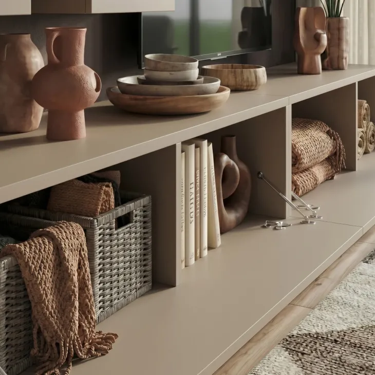 Parete attrezzata moderna 270x176h cm beige cashmere Emotion Gihome®