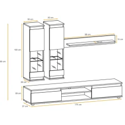 Parete attrezzata soggiorno 175x150h cm moderna rovere naturale nero Siviglia
