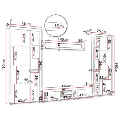 Parete attrezzata soggiorno 300x190h cm con porta tv rovere Haarlem
