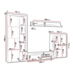 Parete attrezzata soggiorno 270x190h cm con porta tv bianco Haarlem