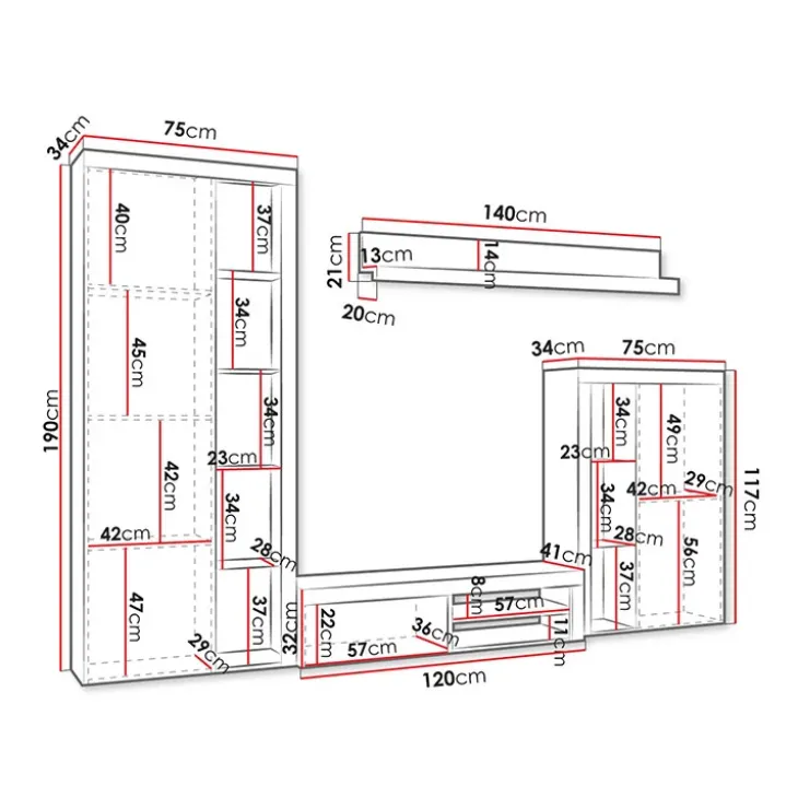 Parete attrezzata soggiorno 270x190h cm con porta tv bianco Haarlem