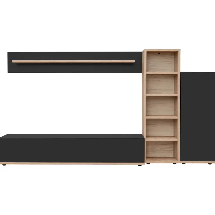 Parete attrezzata soggiorno 240x130h cm moderna antracite rovere Definity