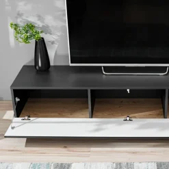 Parete attrezzata soggiorno 240x130h cm moderna nero opaco rovere Definity