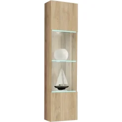 Parete attrezzata sospesa 260x170h cm con biocamino e vetrine rovere Ignis 6 Gihome®