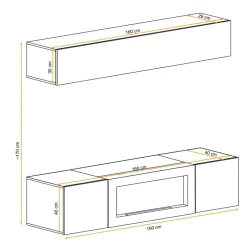 Parete attrezzata sospesa 160x150h cm con biocamino beige cashmere Ignis 2 Gihome®