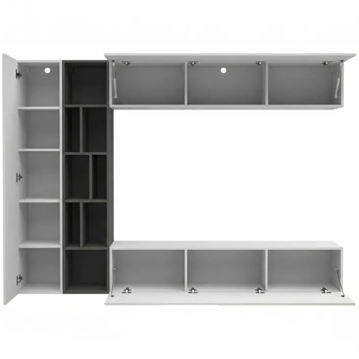 Parete attrezzata sospesa 224x160h cm moderna bianco grafite Artemisia