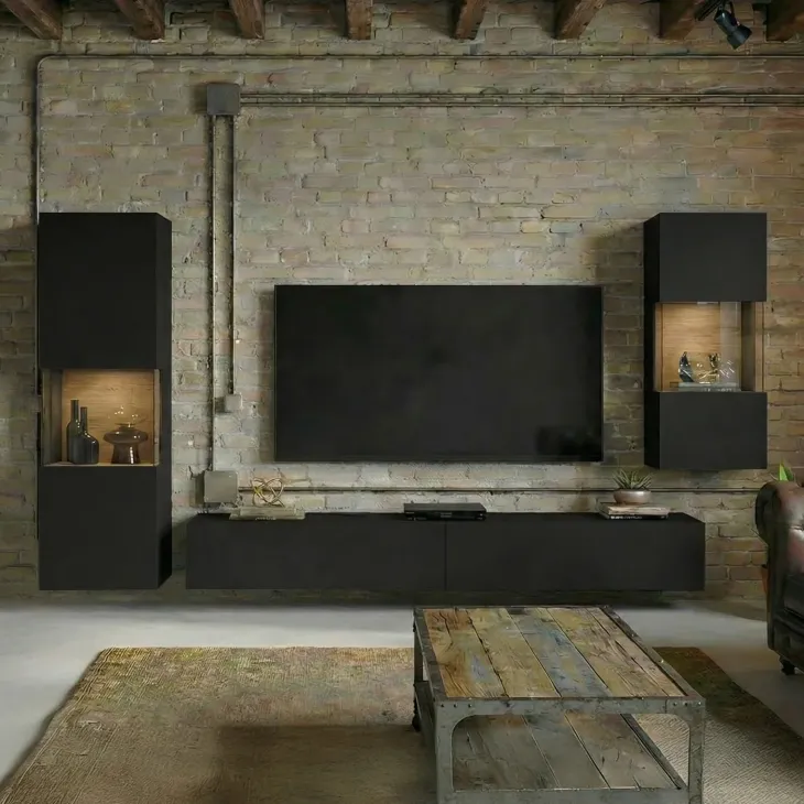 Parete attrezzata sospesa 226x140h cm nero rovere Fusion 2