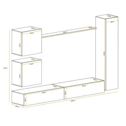 Parete attrezzata sospesa 280x180h cm bianco opaco e lucido Geo 07