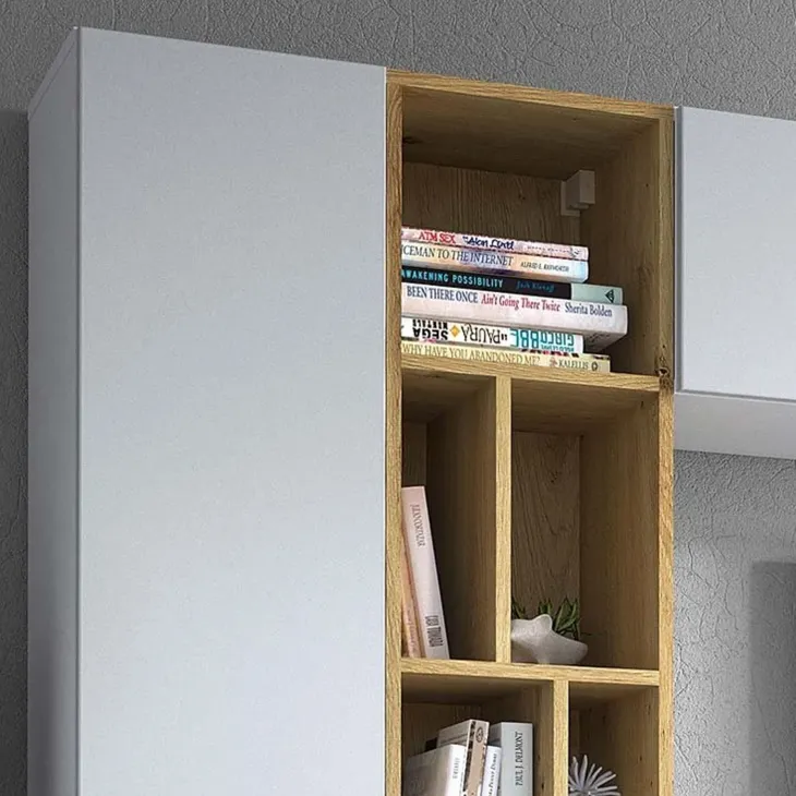 Parete attrezzata sospesa 224x160h cm moderna bianco rovere Artemisia