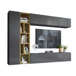 Parete attrezzata sospesa 224x160h cm moderna antracite rovere Artemisia