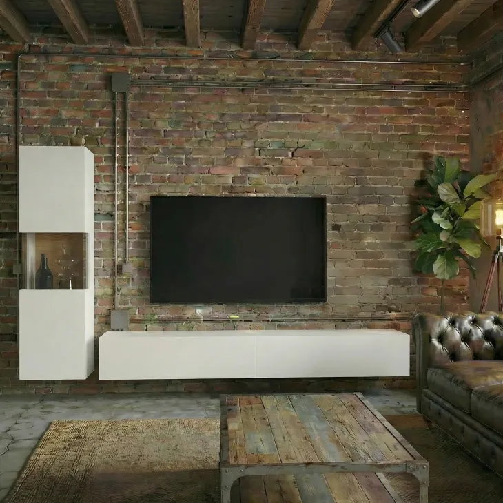 Parete attrezzata sospesa 226x140h cm bianco rovere Fusion 1