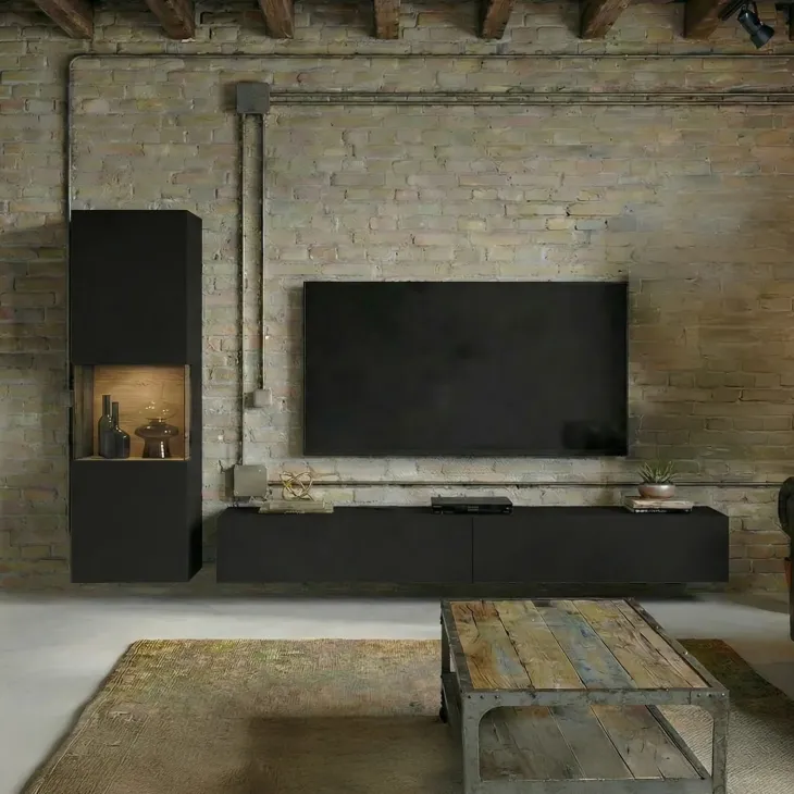 Parete attrezzata sospesa 226x140h cm nero rovere Fusion 1