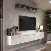Parete attrezzata sospesa 210x180h cm moderna grigio bianco lucido Sunset 48
