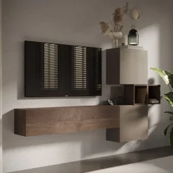 Parete attrezzata sospesa 220x130h cm moderna tortora rovere Sunset 53