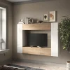 Parete attrezzata sospesa 196x180h cm moderna bianco lucido rovere chiaro Sunset 97