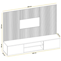 Parete attrezzata sospesa 160x120h cm pannello effetto cannettato grigio perla rovere Luvox
