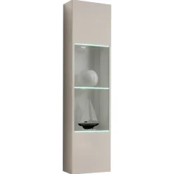 Parete attrezzata sospesa 260x170h cm con biocamino e vetrine beige cashmere Ignis 6 Gihome®