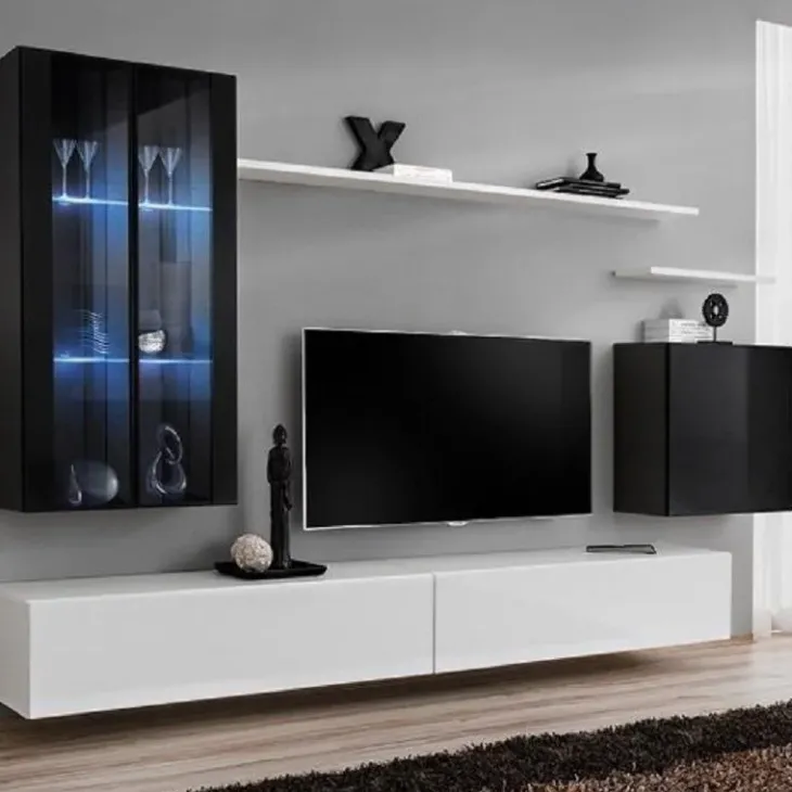 Parete attrezzata sospesa 270x170h cm bianco nera Geo 10