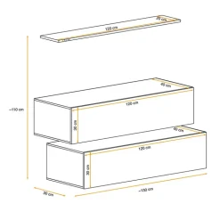 Parete attrezzata sospesa 130x110h cm moderna bianco nero Geo 19
