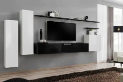 Parete attrezzata sospesa 330x160h cm moderna nero bianco Geo 01