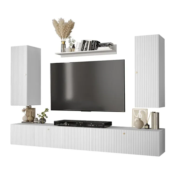 Parete attrezzata sospesa 250x165h cm bianco Kiruna 3