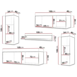 Parete attrezzata sospesa 250x165h cm nero Kiruna 3