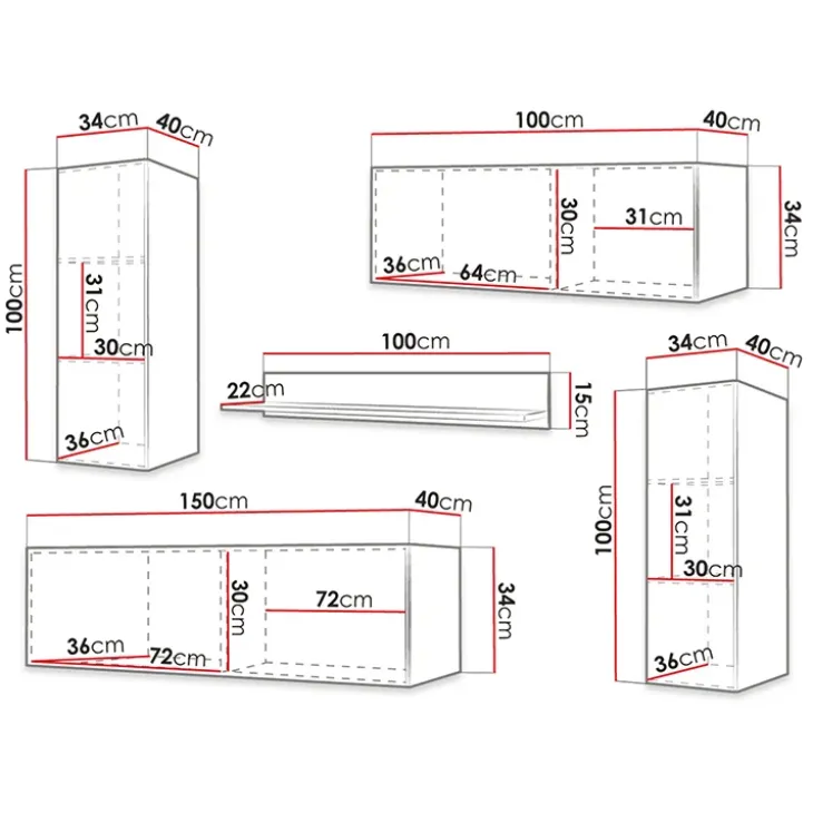 Parete attrezzata sospesa 250x165h cm nero Kiruna 3