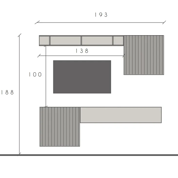 Parete attrezzata sospesa 193x188h cm cannettata ossido nero rovere scuro Sunset Decor 1038