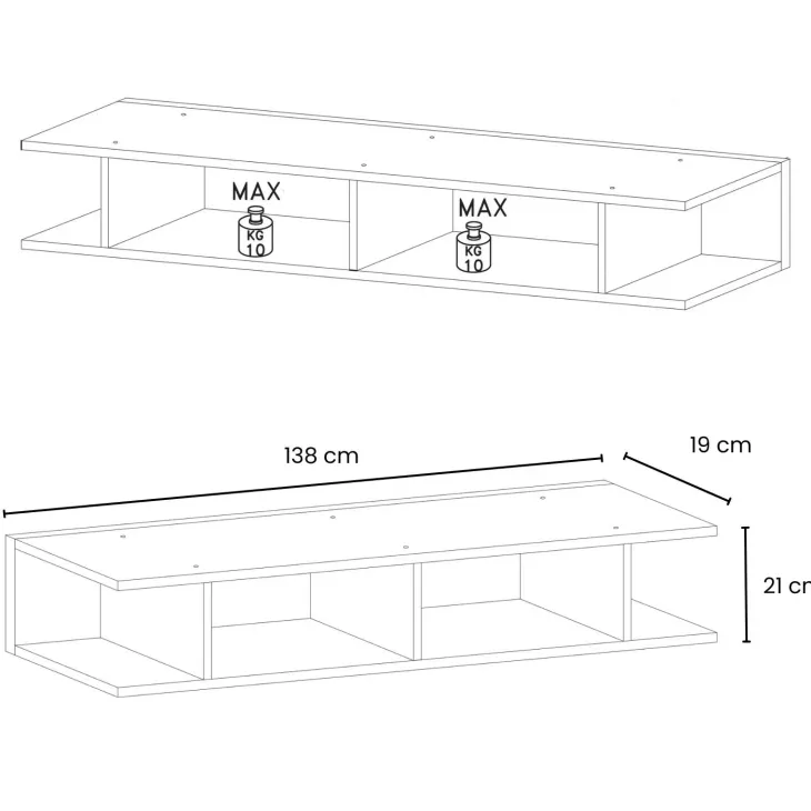 Parete attrezzata sospesa 276x187h cm beige rovere chiaro Sunset Decor 1040
